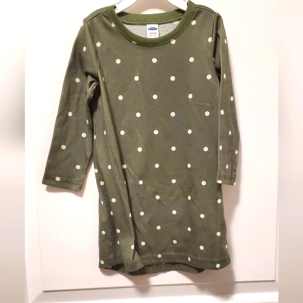 12/$30 sage green polka dot sleep shirt/dress - 18 to 24 months